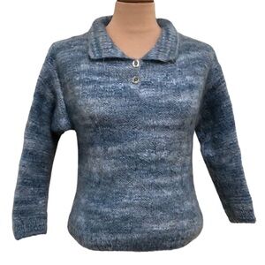Vintage Collared Sweater Size Small Fuzzy Blue Space Dye